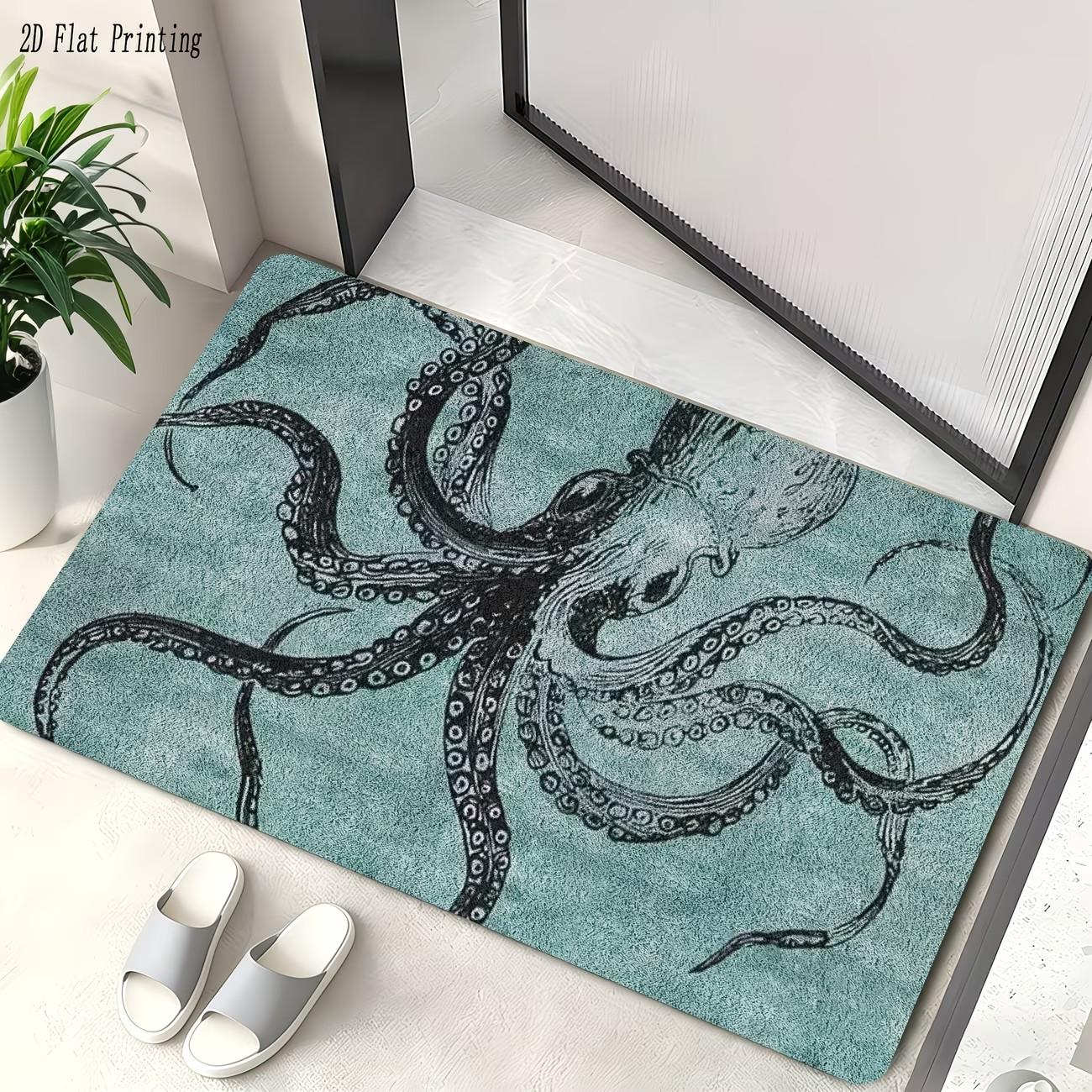 Tapis de Sol Octopode des Profondeurs Marines Vie Marine Tentacules Tapis de Sol Antidérapant Tapis d'Entrée Salon 50x80cm