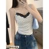 Women Spaghetti Strap Camisole Top Generic Polka‑Dot Lace V‑Neck Slim Fit Cami Tank Top, White Apricot Gray Black
