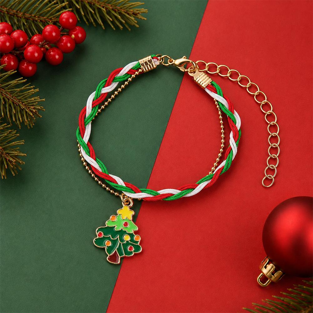 European and American Cartoon Christmas Woven Bracelet Christmas Alloy Pendant Beaded Gift Adjustable Jewelry