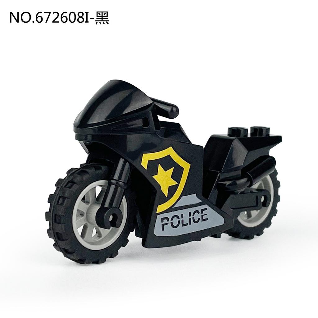 672608 Police Motorcycle Children Assembled Small Particle Building Block Toy Black Wheel Parts
