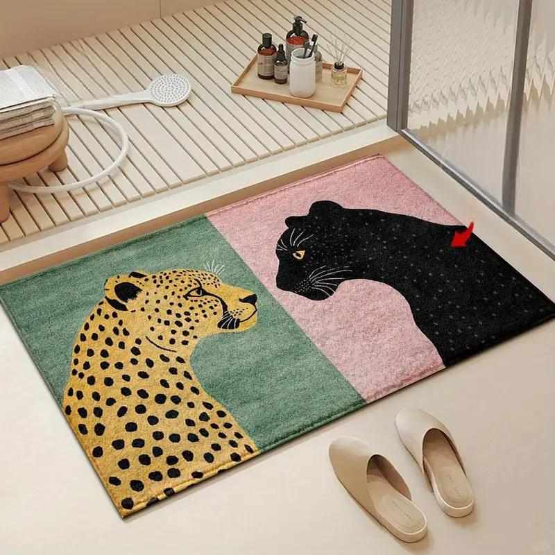 Leopard  Panther Print Doormat Soft Fluffy Non-slip Absorbent Washable Entryway Floor Mat Animal Print Rug