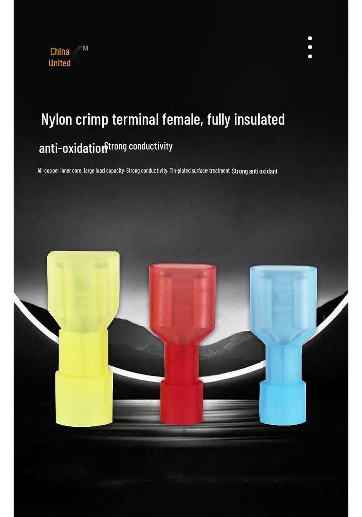 Zhonglian Insulated Nylon Spade Terminal 2-250 with Sheath - PE Material, Female End, In Stock.