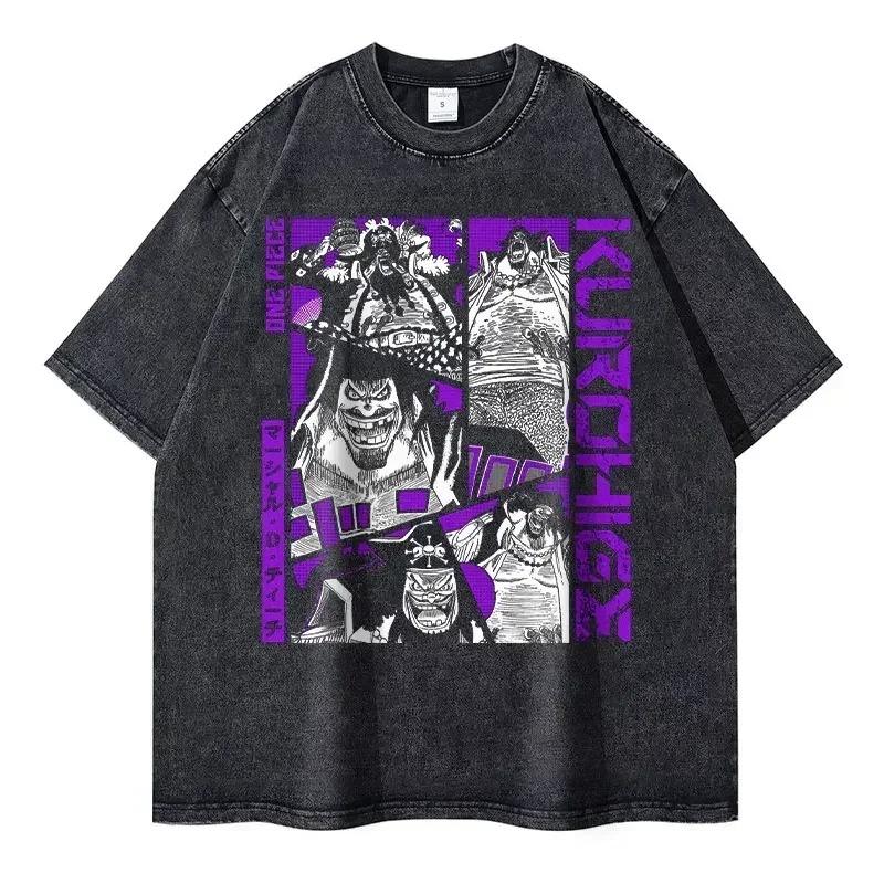 One Piece Washed T-shirt Men Women Streetwear Oversized Y2K Cotton High Quality L-Luffy Manga Tops Tees 100% Cotton Female Male Clothing