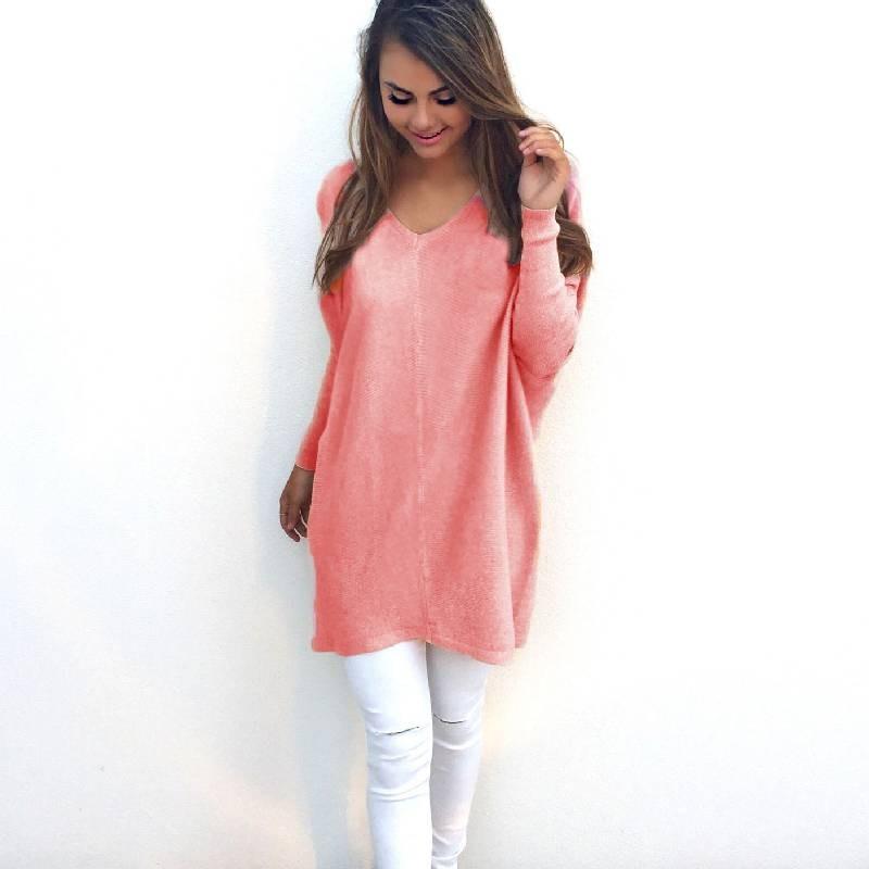 Sweet Girly Vneck Pullover Long Sleeve Top Womens Slim Fit Polyester Autumn Casual