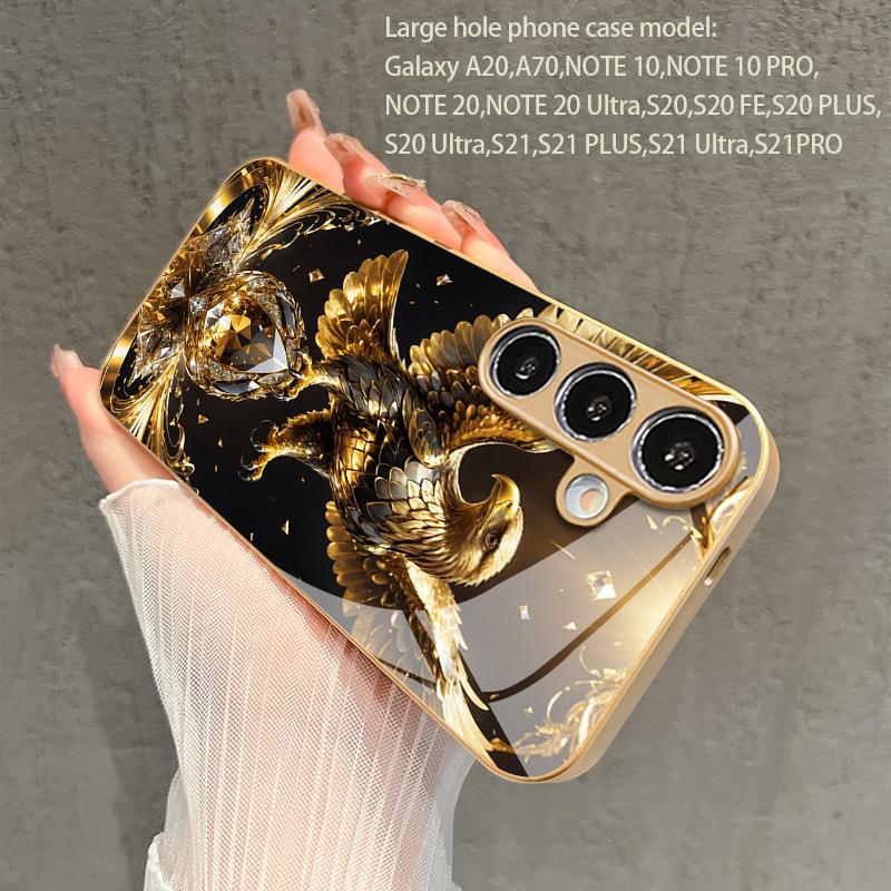 Golden Eagle Pattern 2D Phone Case for Samsung S26 S25 S24 S23 S22 S21 S20 A56 A36 A16 - Gold Glass Protective Cover