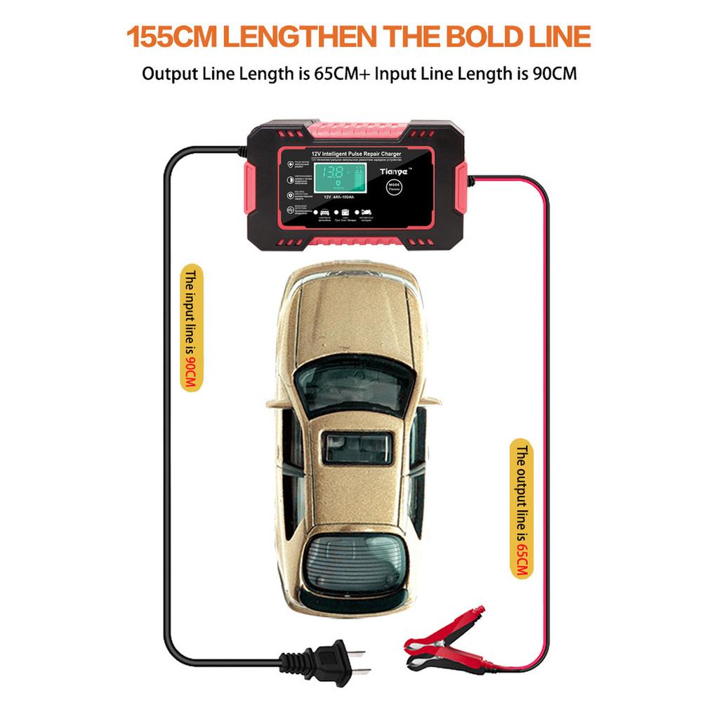 Car Battery Charger 12V Pulse Repair LCD Display Smart Fast Charge AGM Deep Cycle GEL Lead-Acid Charger for Auto Motorcycle