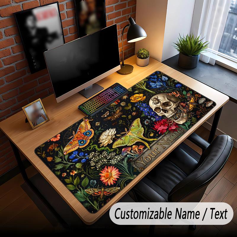 Skull Gothic Theme Custom Mouse Pad Personalized With Name Text Customized Desk Mat For Office Home Decor