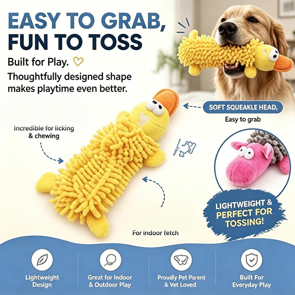 Dog Squeaky Plush Toy Long Strip Mop Fleece Animal Shape Teething Chew Molar Interactive Stress Relief Pet Toy For Dogs