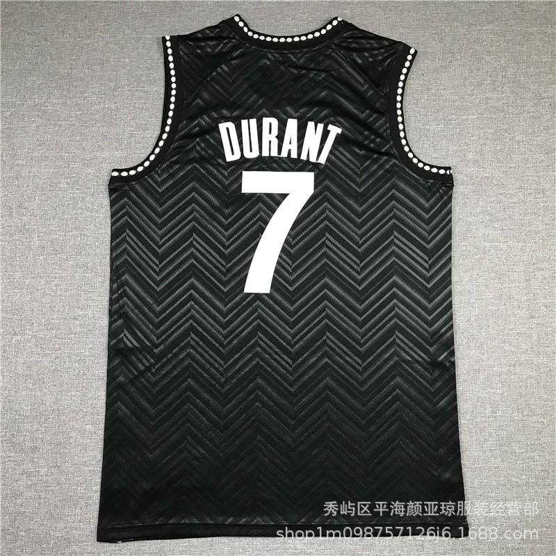 Camisa de Basquete Bordada Brooklyn Nets 7 Kevin Durant Masculina Feminina Roupa Esportiva Respirável Fibra de Carvão de Bambu