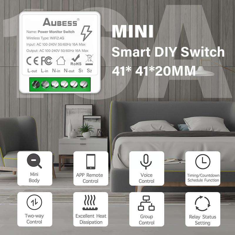 Tuya Mini Wifi Smart Switch Module Support 2 Way Control Smart Home DIY Switches Smart Life APP Alexa Google Home Voice Control