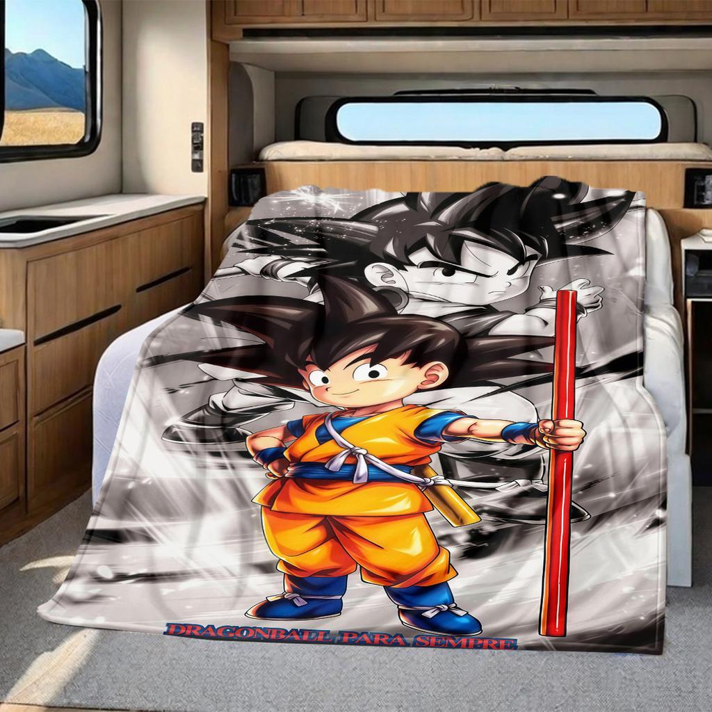 1PC Cartoon Son Goku  Print Flannel Blanket, High quality All Seasons, Home Decor, Warmth and Comfort, Perfect for Christmas Gifts