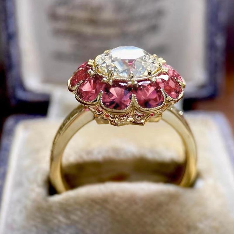 1Pc Fashionable Pomegranate Ring, Inlaid with Synthetic Zircon, Simple Style Multi-functional Ring
