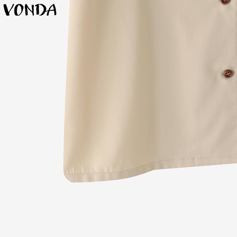 VONDA Summer Women Navy Neck Short Sleeve Stitching Striped Buttons Casual Blouse Tops