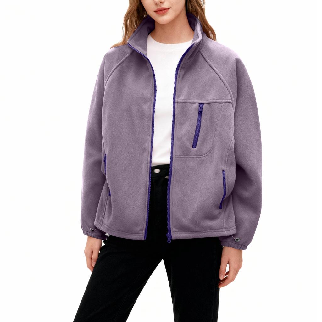 Women's Fashionable Casual Plus Size Long Sleeve Thickened And Fleece Line Stand Up Collar Coat