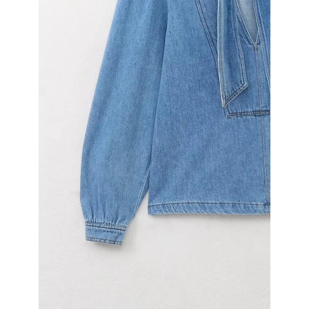 Nová dámská vysoce kvalitní módní kovbojská košile s mašlí a stojáčkem