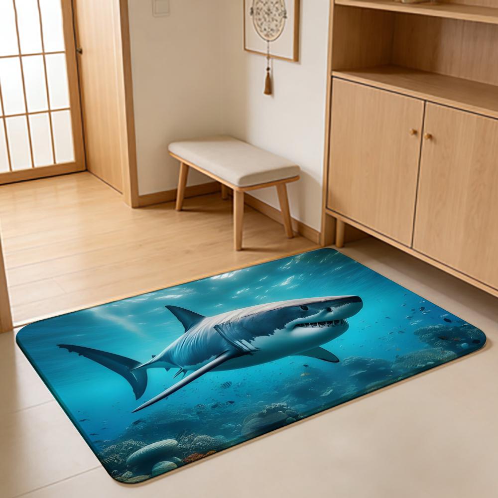 ANIME G-Great White Shark Floor Mat Absorbent Floor Mat Non-Slip Entrance Rug for Bathrooms Restrooms and Toilets