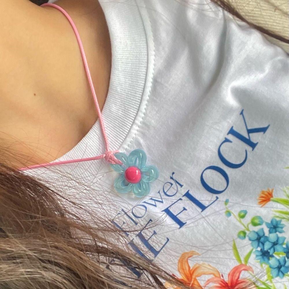 Color Contrast Floral Necklace Pastoral Style Collar Chain Sweet Women Clavicle Chain  Women Girls