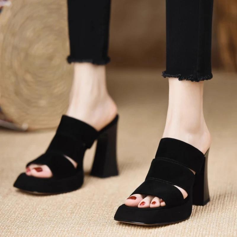 Women High Heels Sandals Summer New Black Hook Heels Party Shoes Woman Fashion Buckle Strap Platform Sandals