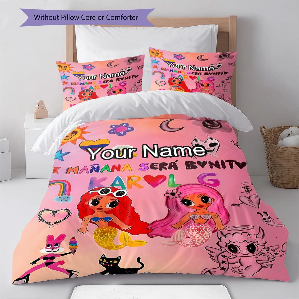 Colorful Fantasy Collage Custom Name Pattern Bedding Quilt Set Quilt Cover Pillowcase Home Birthday Gift(1 * Duvet Cover + 2 * Pillowcase, Without Cor