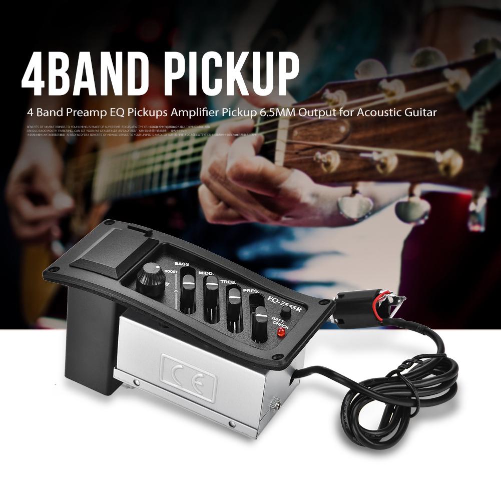 4 Band Preamp EQ Pickups Amplifier Pickup 6.5MM Output for Acoustic Guitar (without Pin)