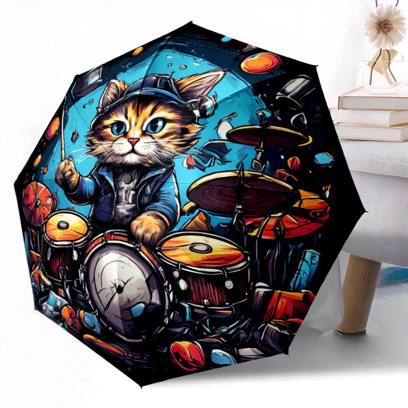 Mystische Schwarze Katze Mondsichel Automatischer Outdoor-Regenschirm Einziebares Design mit 8-Speichen-Haltbarkeit Leicht Perfektes Geschenk für Freunde Familie