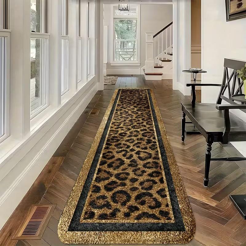 Tapis résistant aux taches motif léopard Chambre à coucher Tapis de chevet Couloir Tapis de sol de fenêtre Décoration de maison Été
