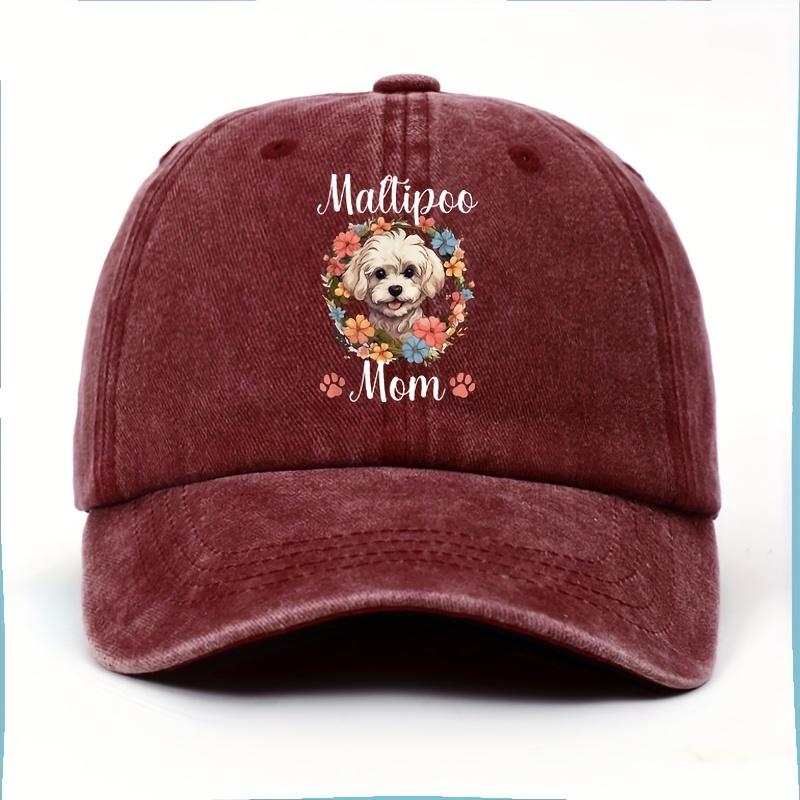 

Maltipoo Mom Baseball Cap with Floral Dog Print Casual Cotton Adjustable Hat for Women Adults One Size