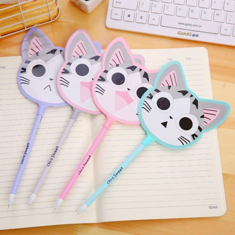 2pcs   Fan Style Cool Cheese Cat Gel Pen Writing School Office Supply Student Prize Gift Stationery
