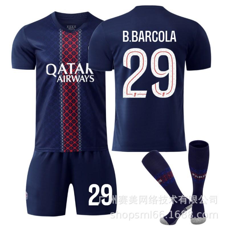 

2025-26 Paris Home Court 10 Dembele 14 Dou Children s Clothing Football Clothes Li Gangren 7 Kwara Jersey Set XL