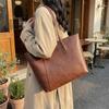 Vintage PU Tote Bag with Top Handle Large Capacity Everyday Fashion Shoulder Bag