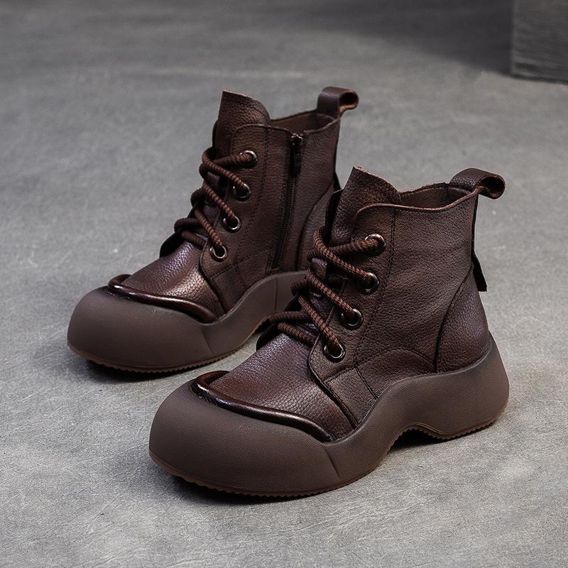 Fashion GKTINOO Genuine Leather Short Boots Casual  Women Flat Platform Shoes 2025 Autumn Winter New Thick Soled Comfortable Sneakers