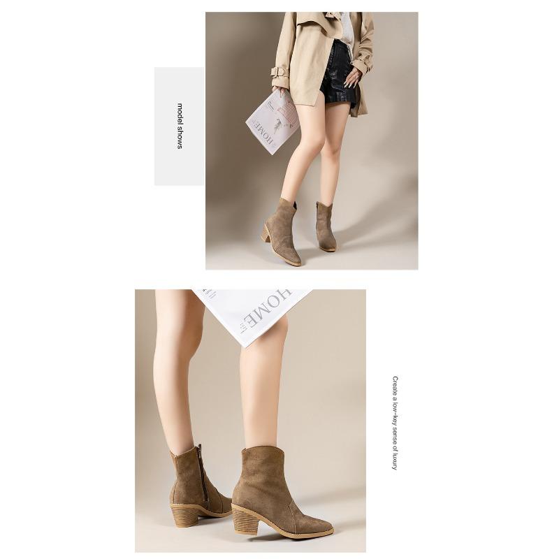 Fleece Warm Mid-heel Booties 2025 Winter New Plus-size Chunky Heel Side Zipper Martin Boots