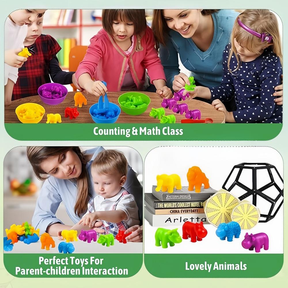 Montessori Rainbow Count Children's Toys Soft Glue Dinosaur Animal Color Classification Pairing Game Children's Sensory Toys