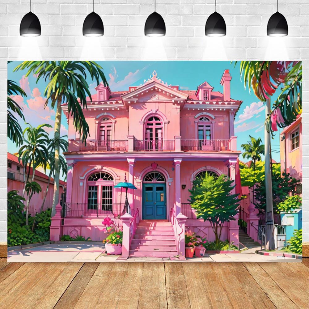 Summer Seaside Tropical Beach Balcony View Backdrop Palm Trees Mountain Wedding Party Portrait Photography Background Photo Prop