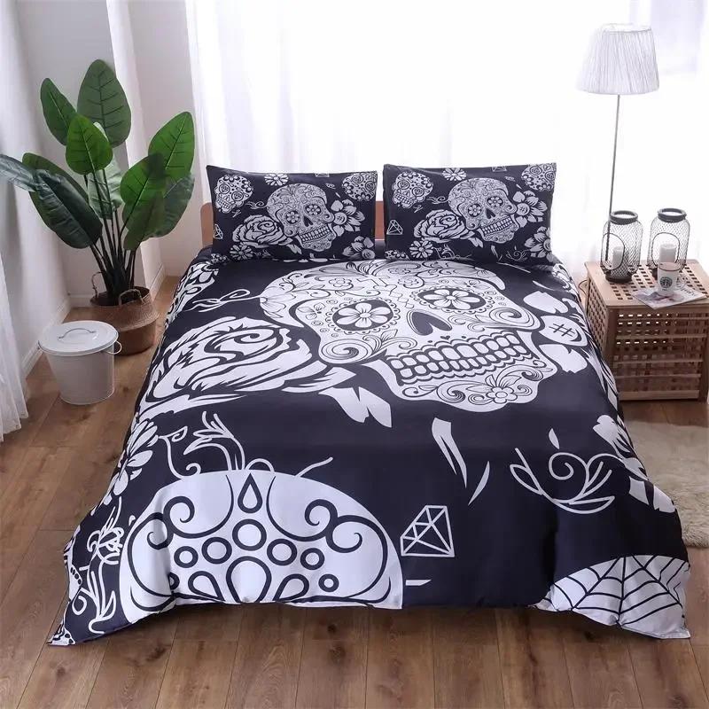 

Comforter S Black White Halloween Present Bedding 2/3Pc Skull Bone Home Textile Beds Ultra Soft King Comforter (quilt)-EU Single(135*200cm)3pcs