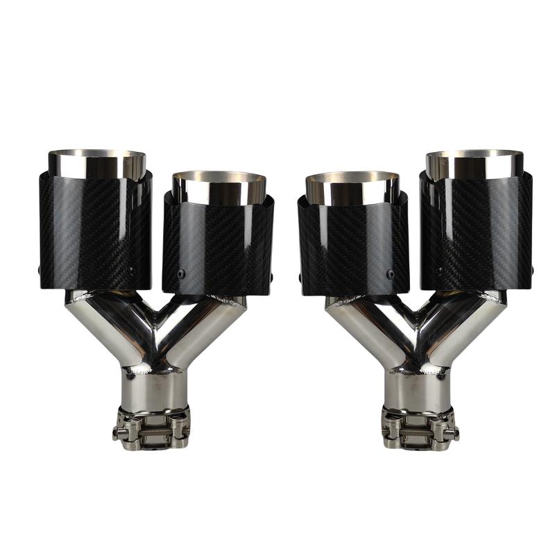 1 Pcs Universal Car Carbon Fibre Tail Throat Length Burnishing Y-Shaped Double Out Twill Glossy Exhaust Muffler Tip