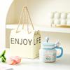 Tulip Rabbit Flower Couple Mug Creative High Value Home Office Ceramic Cup Coffee Cup with Lid