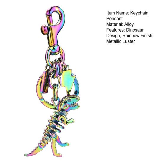 Keychain Pendant Dinosaur T-Rex Skeleton Metallic Luster Bag Charm Alloy Triple Reinforced Lobster Clasp Key Ring