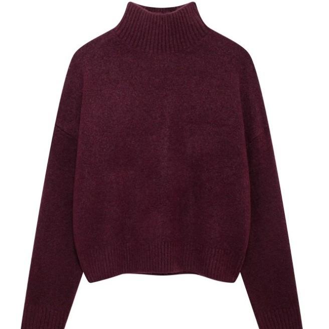 Women'S Turtleneck Fashion Versatile Solid Color Knitted Pullover Sweater