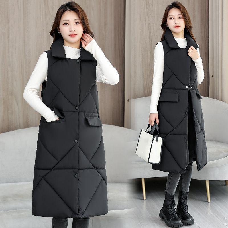 Herbst und Winter Damen Einfarbige Weste Mittellange Slim Ärmellose Jacke