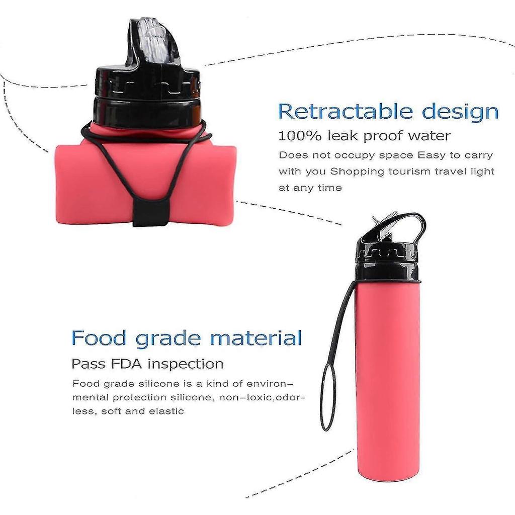 600ml Foldable Water Bottle, Silicone Foldable Water Bottle, Leak-proof Sports Collapsible Water Bottle For Running Hiking