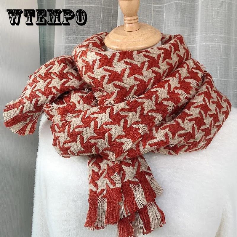 

Зимний шарф из искусственного кашемира с узором «гусиные лапки», дикий шарф, утолщенный длинный шарф, шаль