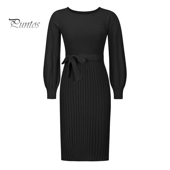 

Осеннее женское платье, трикотажное, с круглым вырезом, длинными рукавами, облегающее, со шнуровкой, с узкой талией, длиной до середины икры, эластичное, однотонное, миди-платье-свитер S чёрный