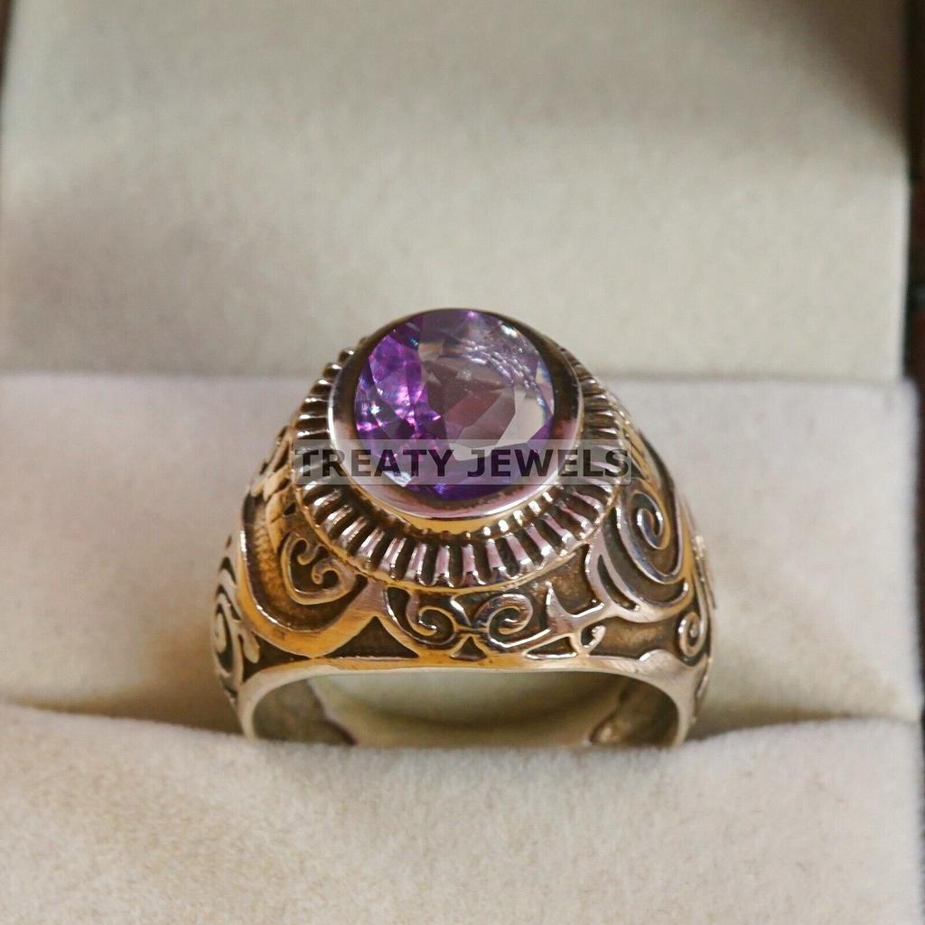 Alexandrite Oval Cut  Gemstone With 925 Sterling Silver Ring For Men's #A602 JL375656785173