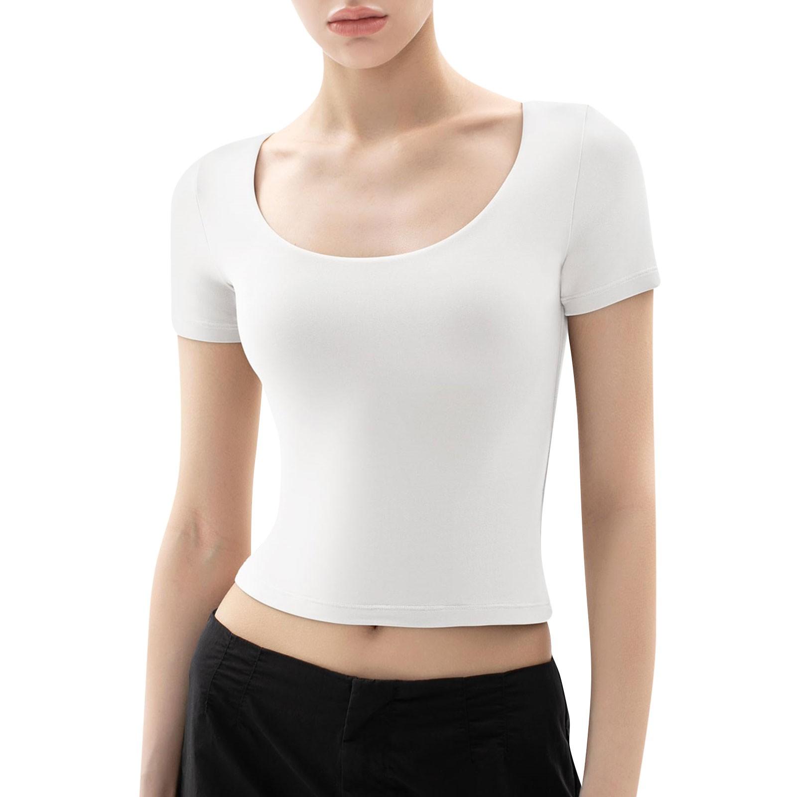 

Женская летняя сексуальная приталенная футболка с короткими рукавами и круглым вырезом M белый