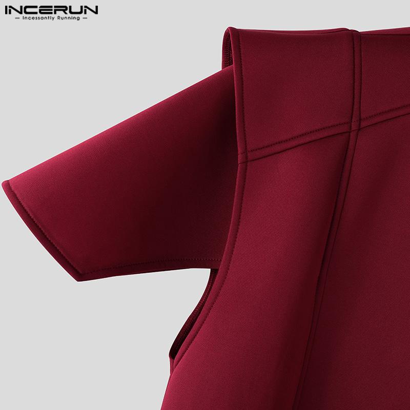 Incerun Mockneck Men Belt Sleeveless Waist Splits Long Tank Tops Casual Tunic Tshirts