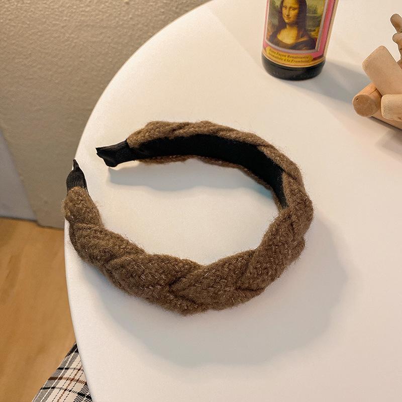 

Style French Headbands Vintage Wide Knit Solid Color Hair Accessories кавовий