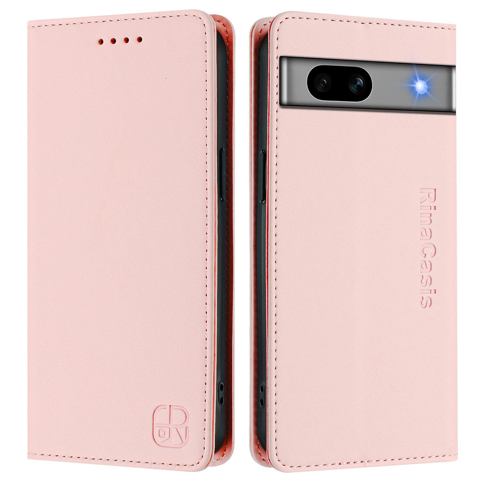 

For Google Pixel 7a Leather Case RINACASIS RC01 Phone Cover with RFID Blocking Wallet Stand Pink