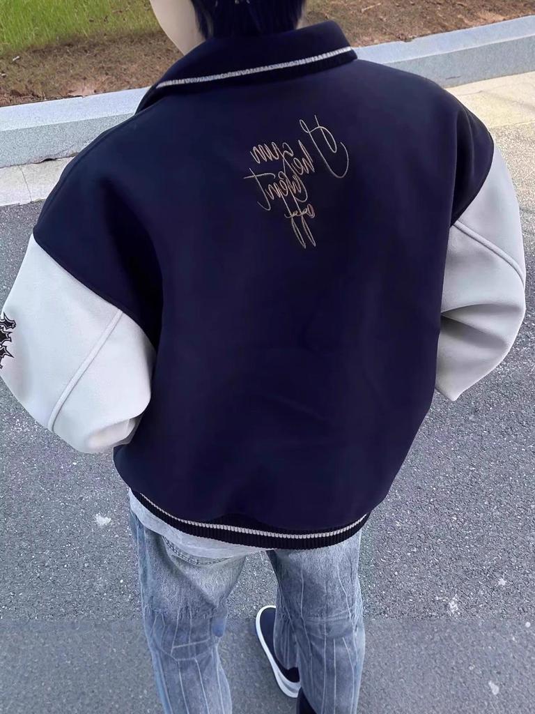 Unisex Guochao Letter Embroidery Baseball Jacket - Spring & Autumn High Street Style