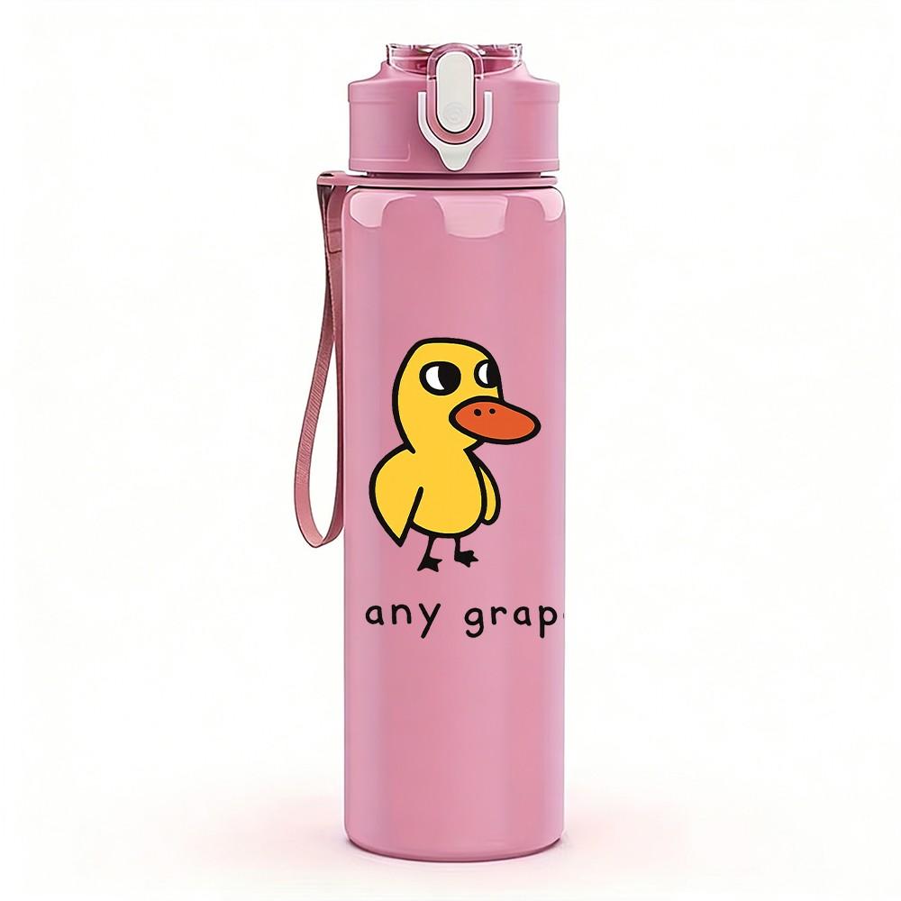 1PC Little Duck Got Any Grapes Slogan Print 750ml Color Plastic Sports Water Bottle Leakproof Flip Straw Lid Suitable for Sports Office Home Use